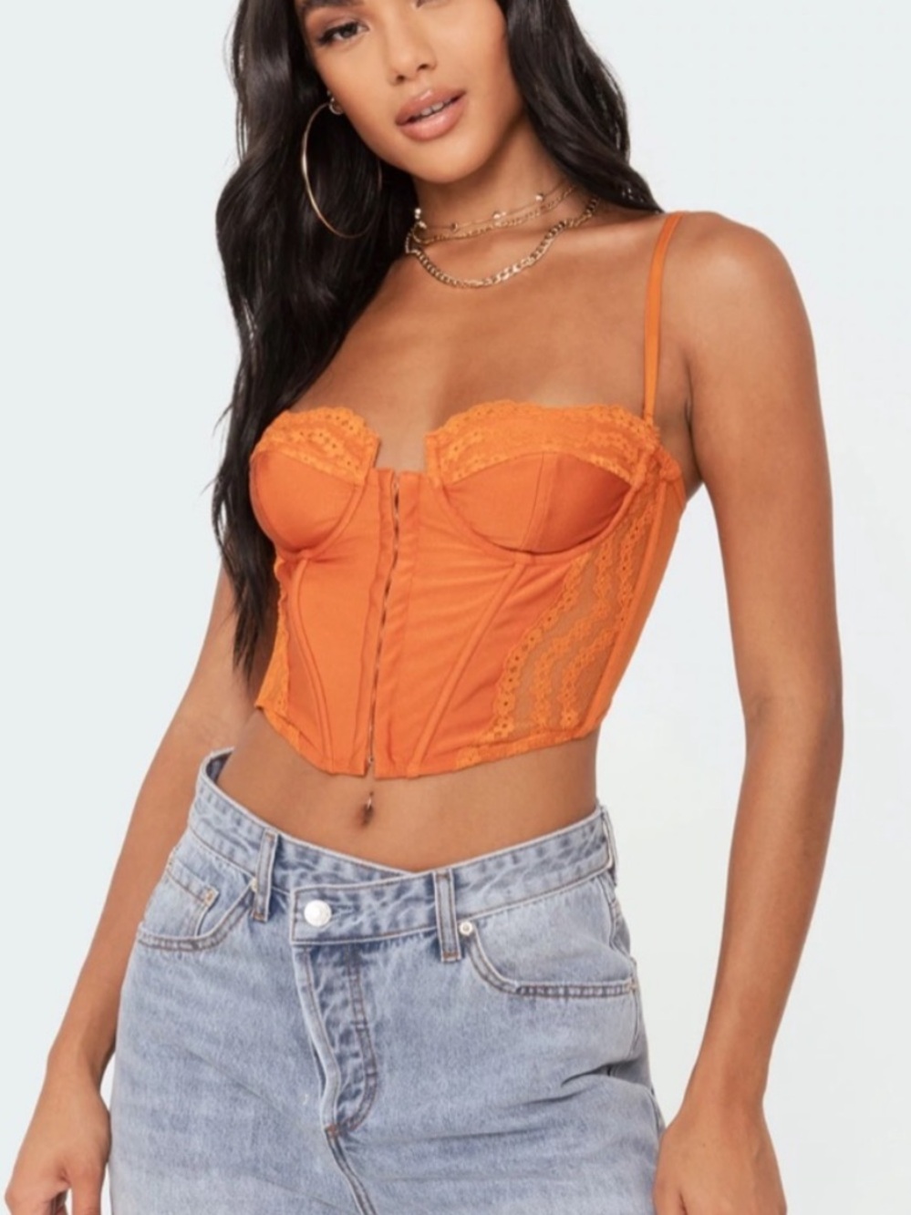 Edikted Orange Payton Lace Up Corset Sexy Underwire Tank Top Small